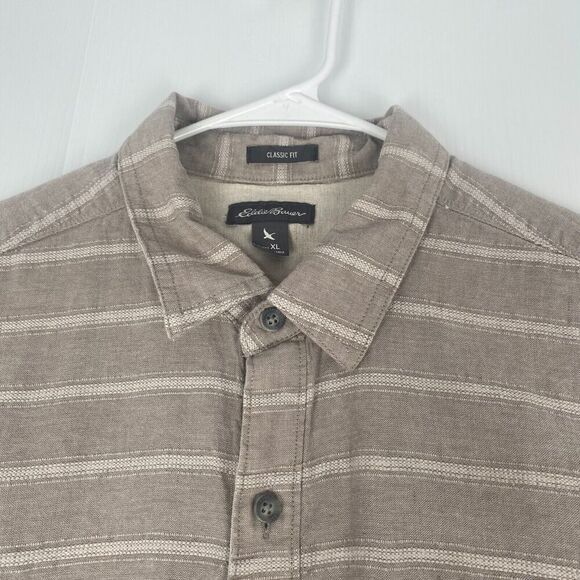 Eddie Bauer Shirt Mens Size XL Beige White Striped Linen Blend Button Up Outdoor - Picture 4 of 16